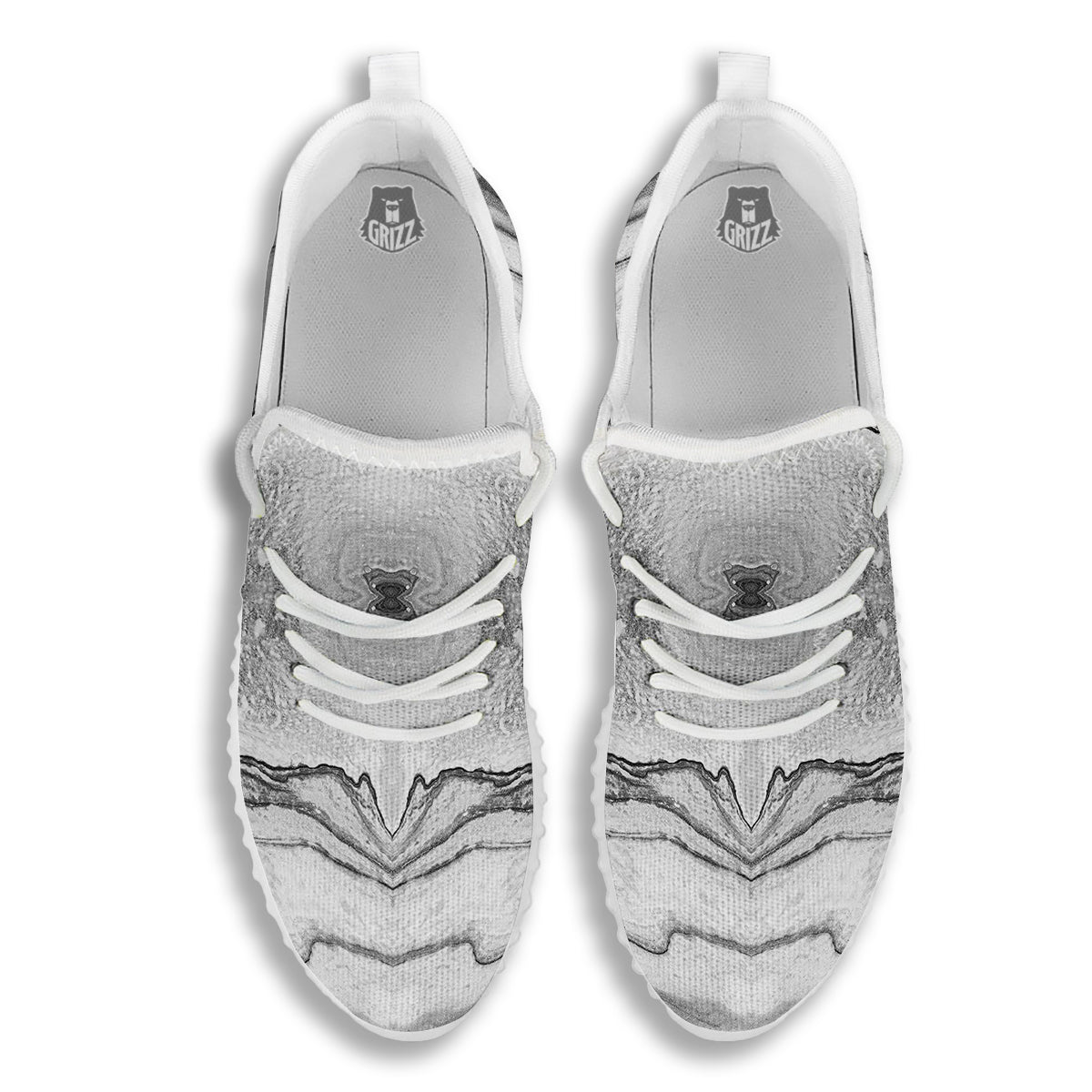 Marble White Gray Print Pattern White Walking Shoes-grizzshop
