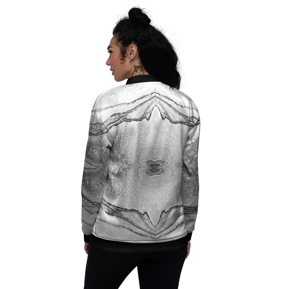 Marble White Gray Print Pattern Women's Bomber Jacket-grizzshop