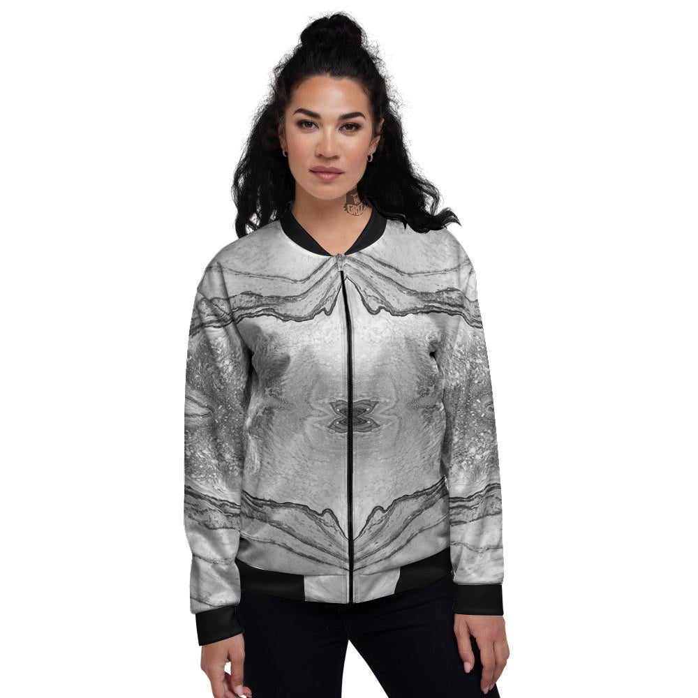 Marble White Gray Print Pattern Women's Bomber Jacket-grizzshop