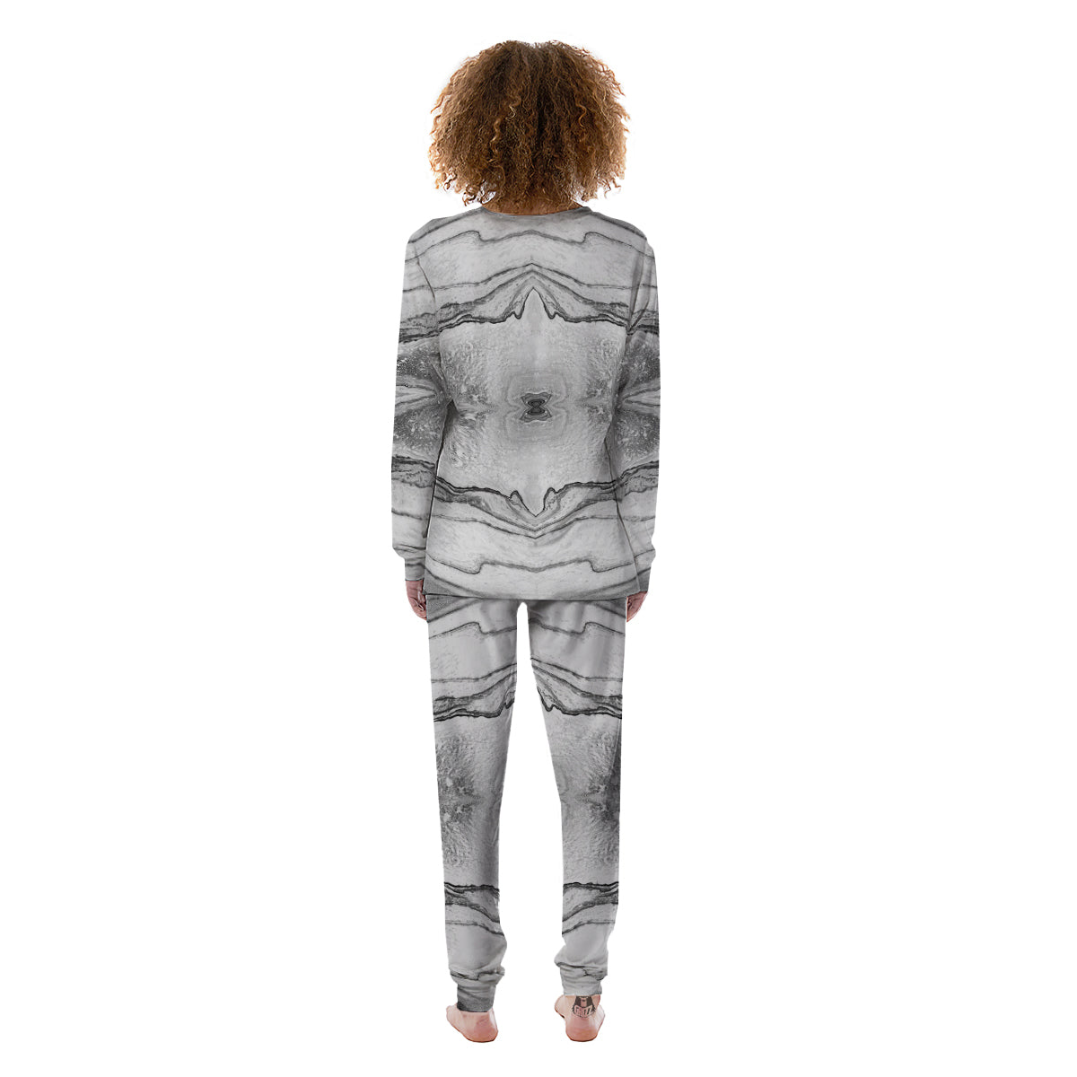 Marble White Gray Print Pattern Women's Pajamas-grizzshop