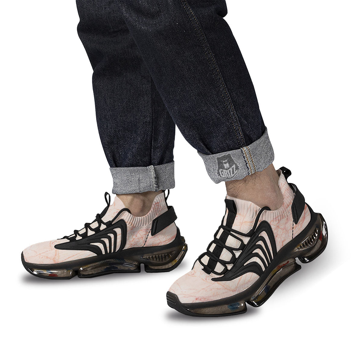 Marble White Pink Print Pattern Black Gym Shoes-grizzshop