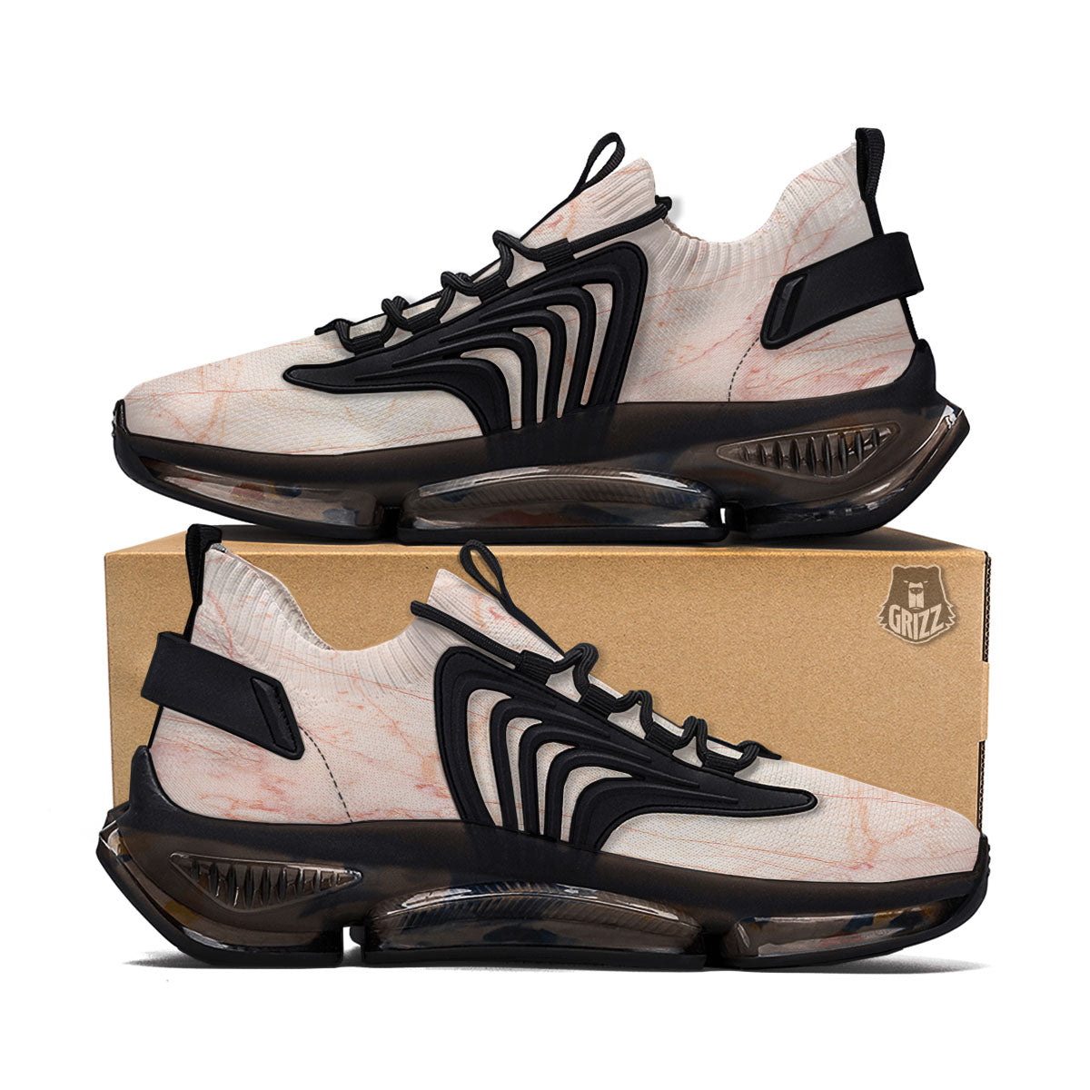 Marble White Pink Print Pattern Black Gym Shoes-grizzshop
