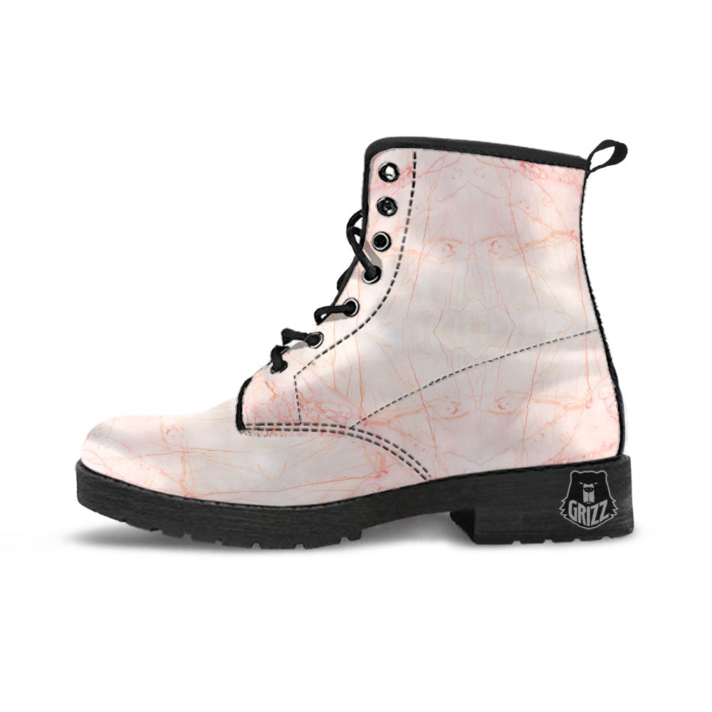 Marble White Pink Print Pattern Leather Boots-grizzshop
