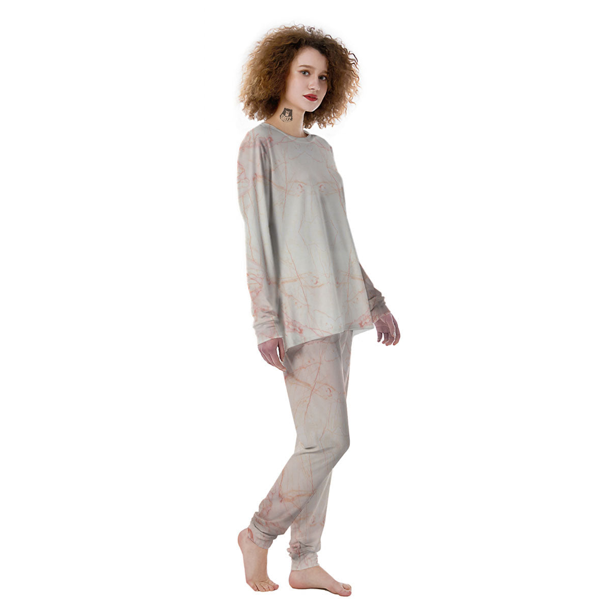 Marble White Pink Print Pattern Women's Pajamas-grizzshop