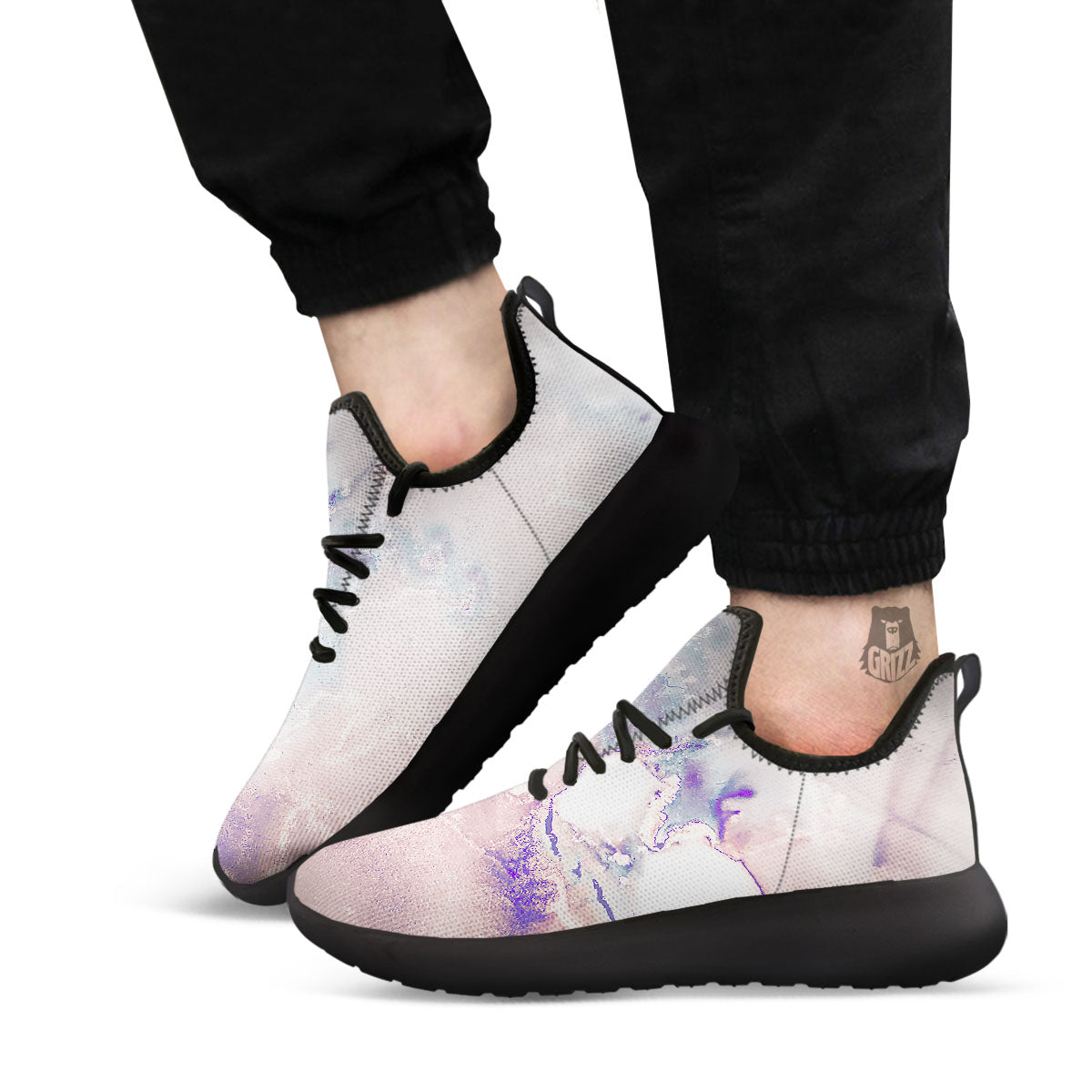 Marble White Ruby Print Black Athletic Shoes-grizzshop