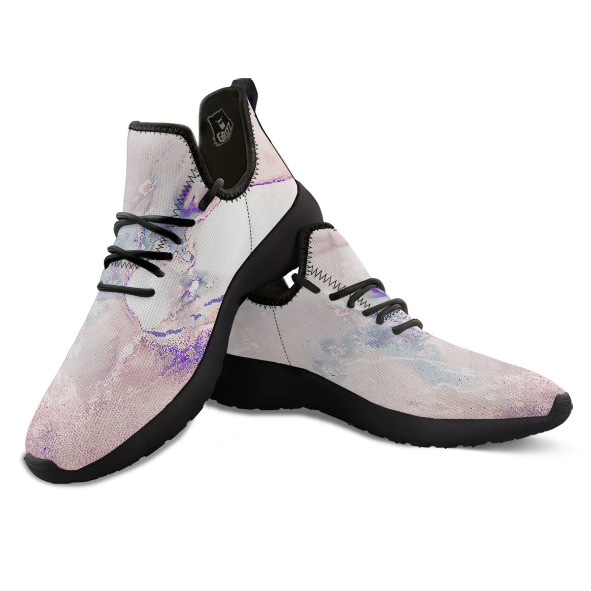 Marble White Ruby Print Black Athletic Shoes-grizzshop
