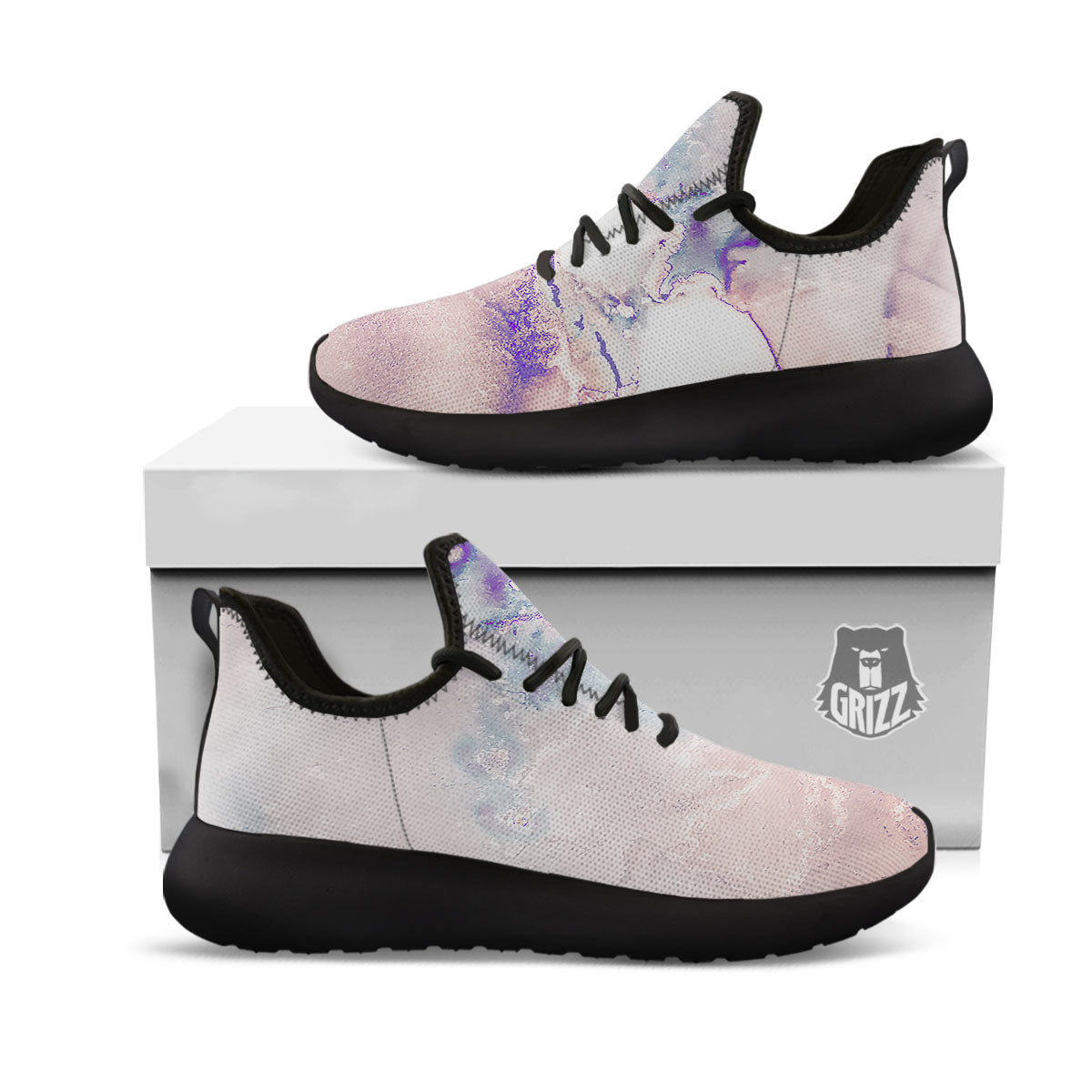 Marble White Ruby Print Black Athletic Shoes-grizzshop