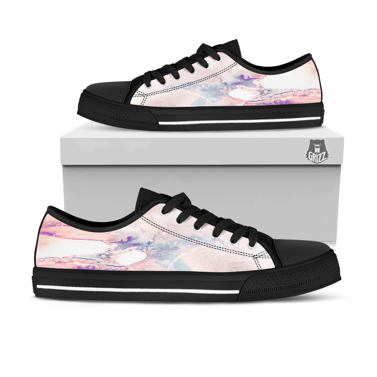 Marble White Ruby Print Black Low Top Shoes-grizzshop