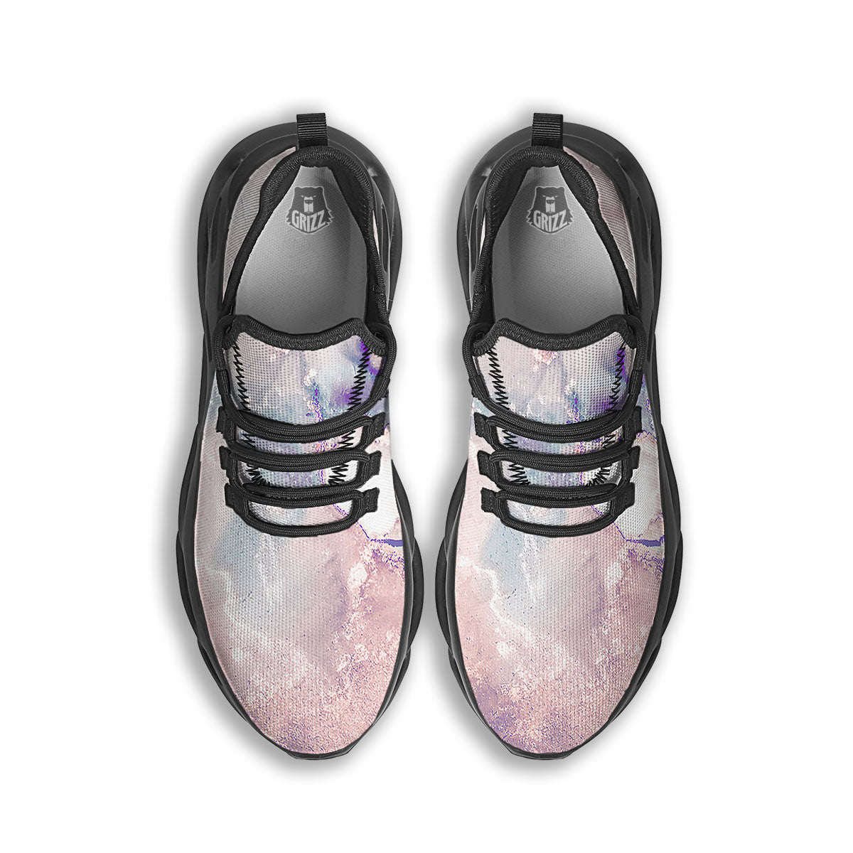 Marble White Ruby Print Black Running Shoes-grizzshop