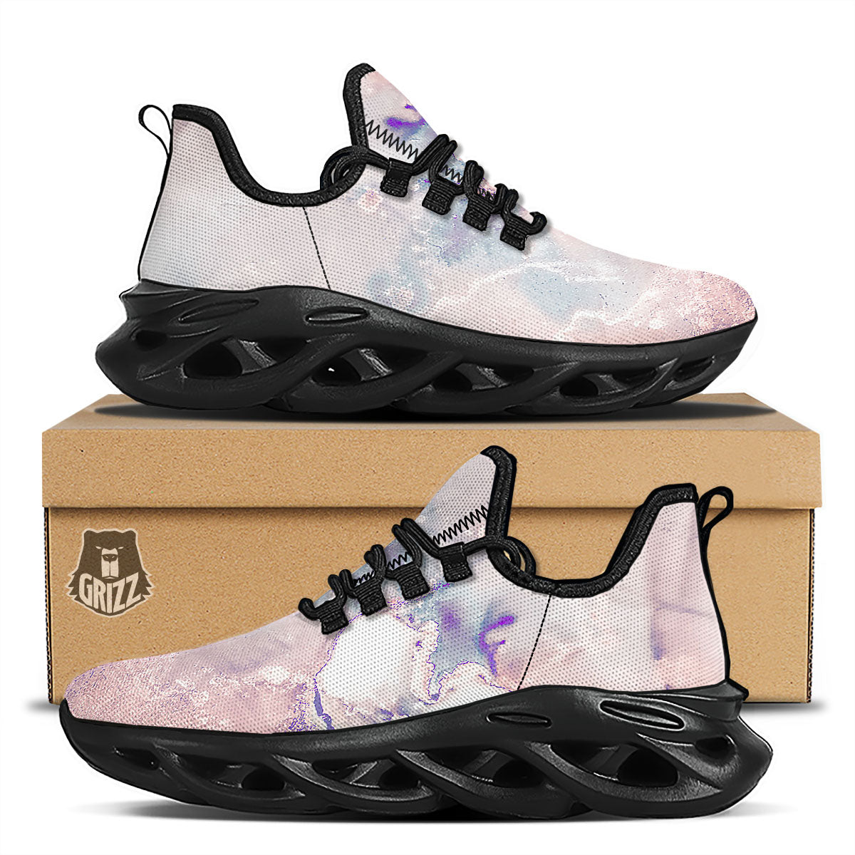 Marble White Ruby Print Black Running Shoes-grizzshop