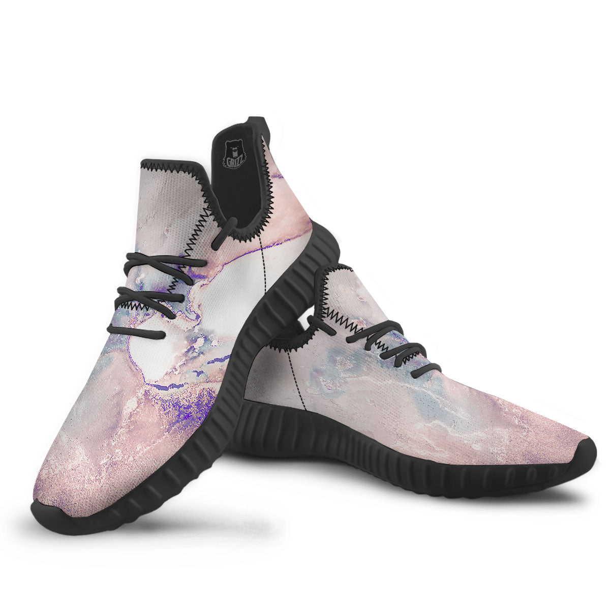 Marble White Ruby Print Black Walking Shoes-grizzshop