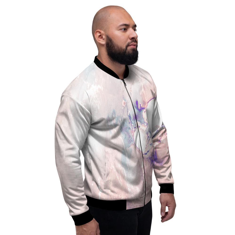 Marble White Ruby Print Men's Bomber Jacket-grizzshop