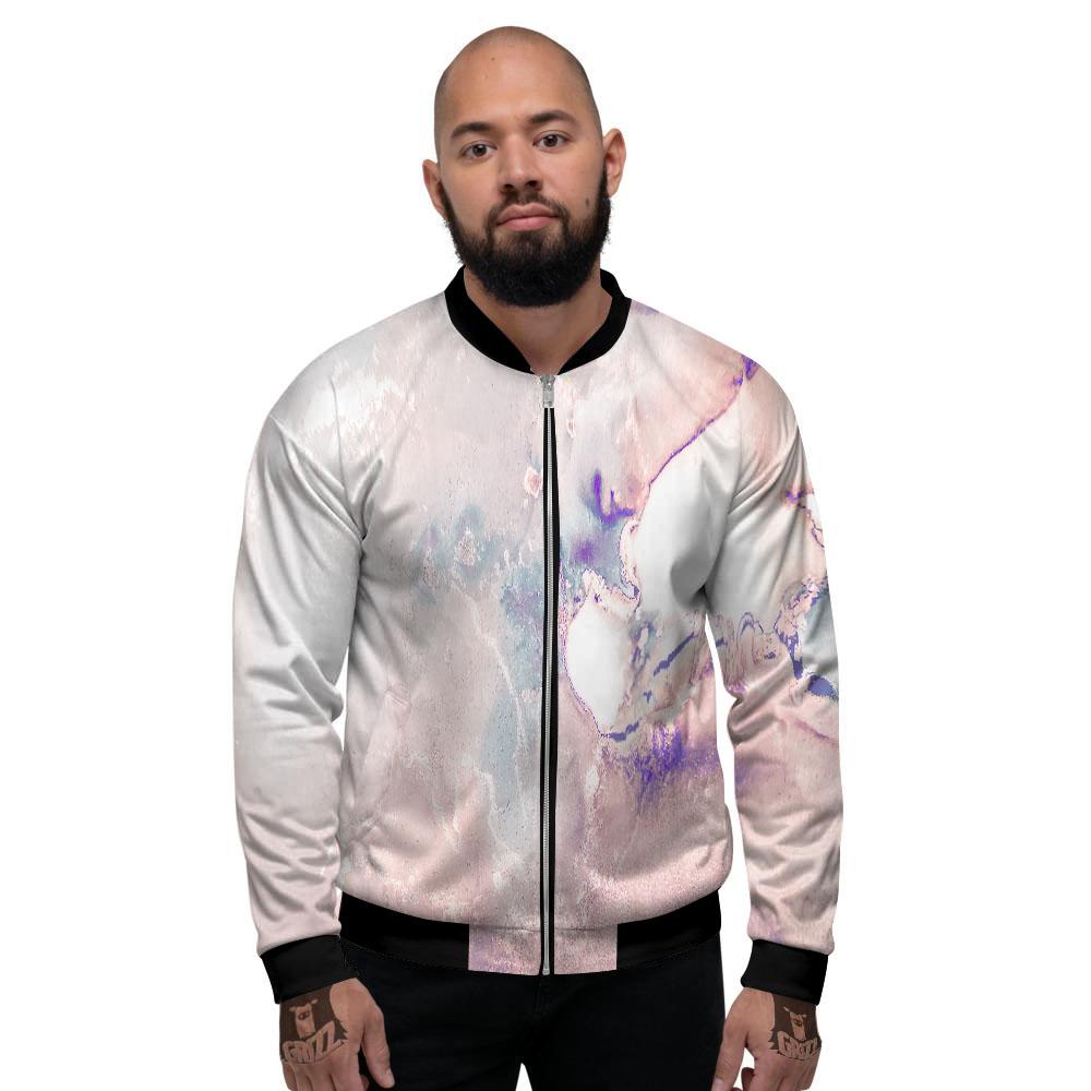 Marble White Ruby Print Men's Bomber Jacket-grizzshop