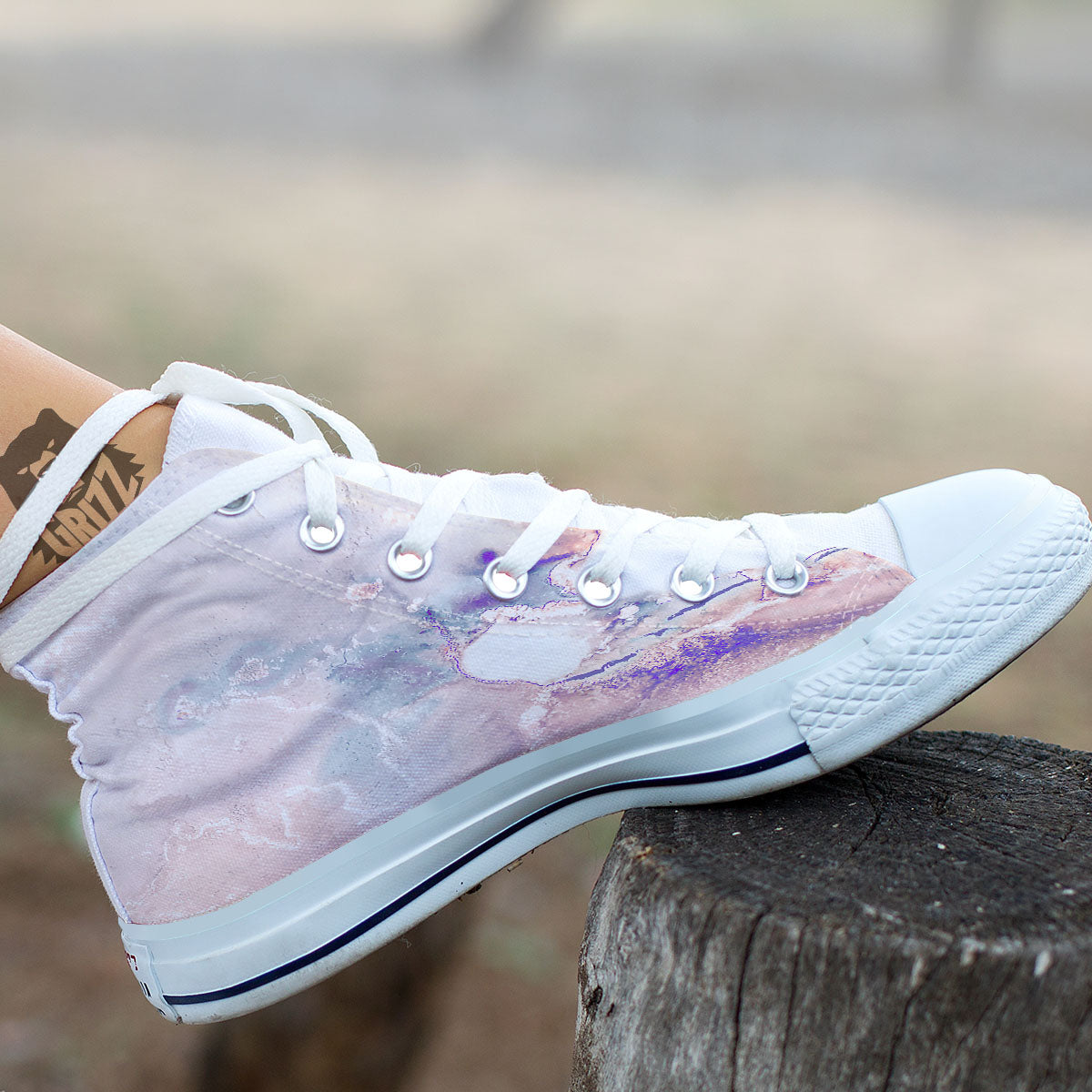 Marble White Ruby Print White High Top Shoes-grizzshop