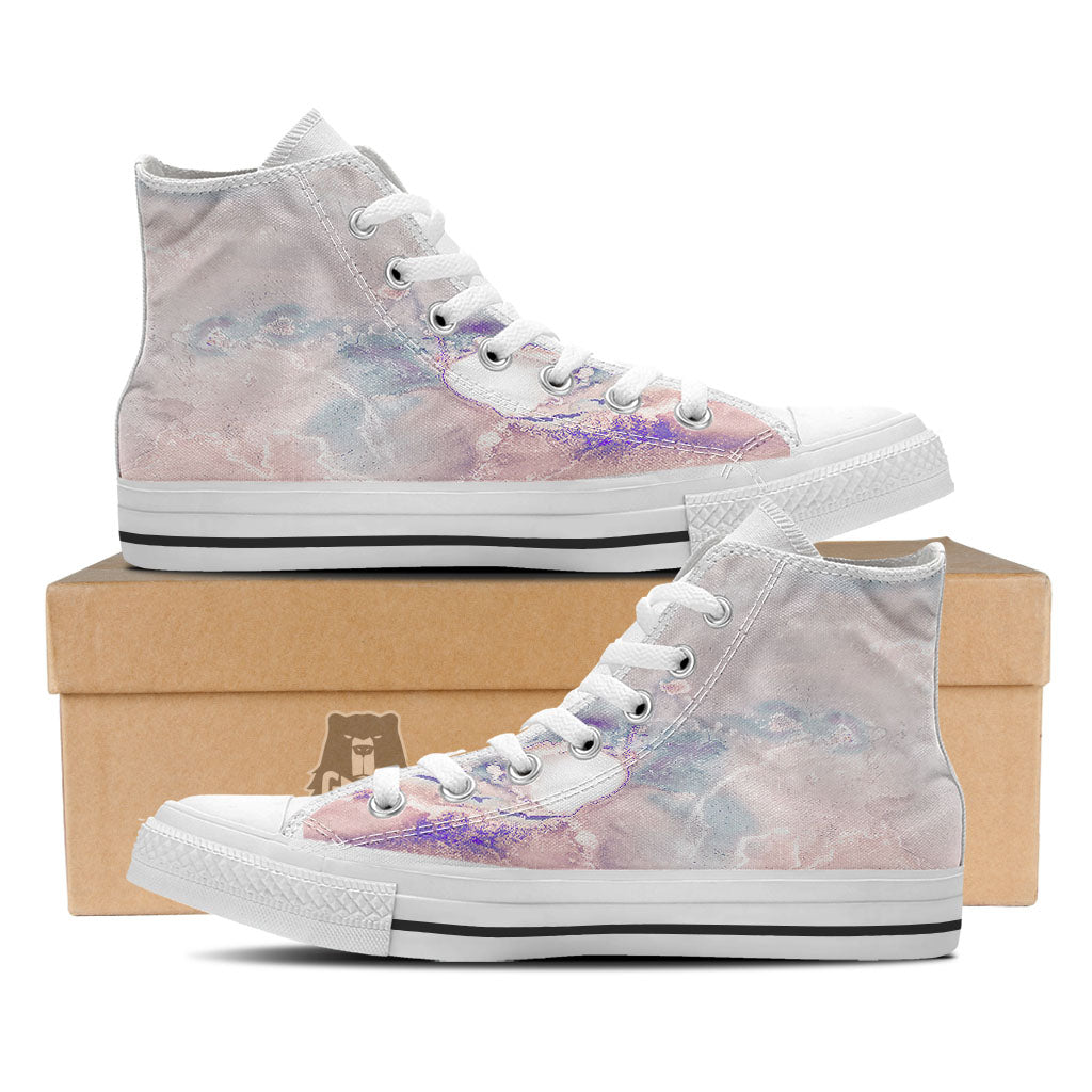 Marble White Ruby Print White High Top Shoes-grizzshop