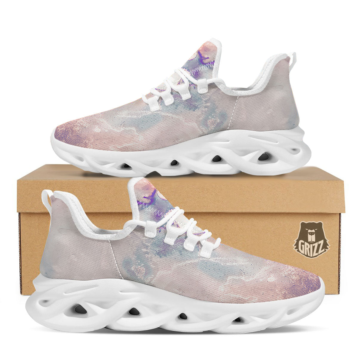 Marble White Ruby Print White Running Shoes-grizzshop