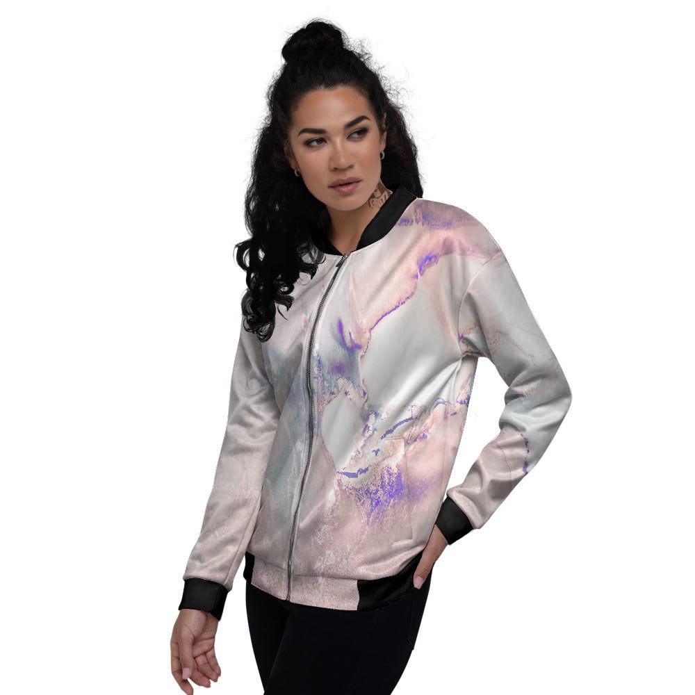Marble White Ruby Print Women's Bomber Jacket-grizzshop