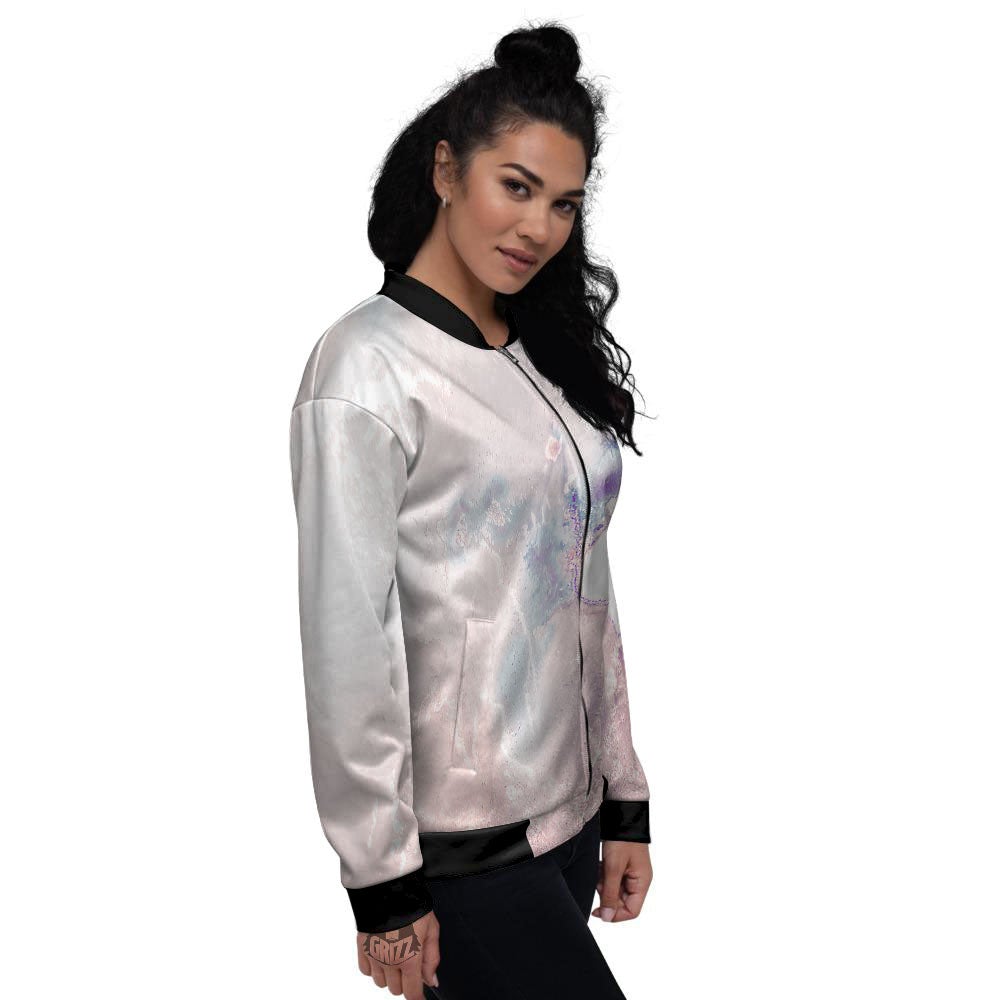 Marble White Ruby Print Women's Bomber Jacket-grizzshop