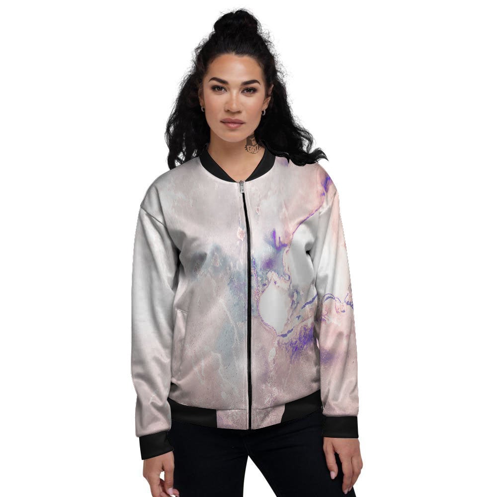 Marble White Ruby Print Women's Bomber Jacket-grizzshop