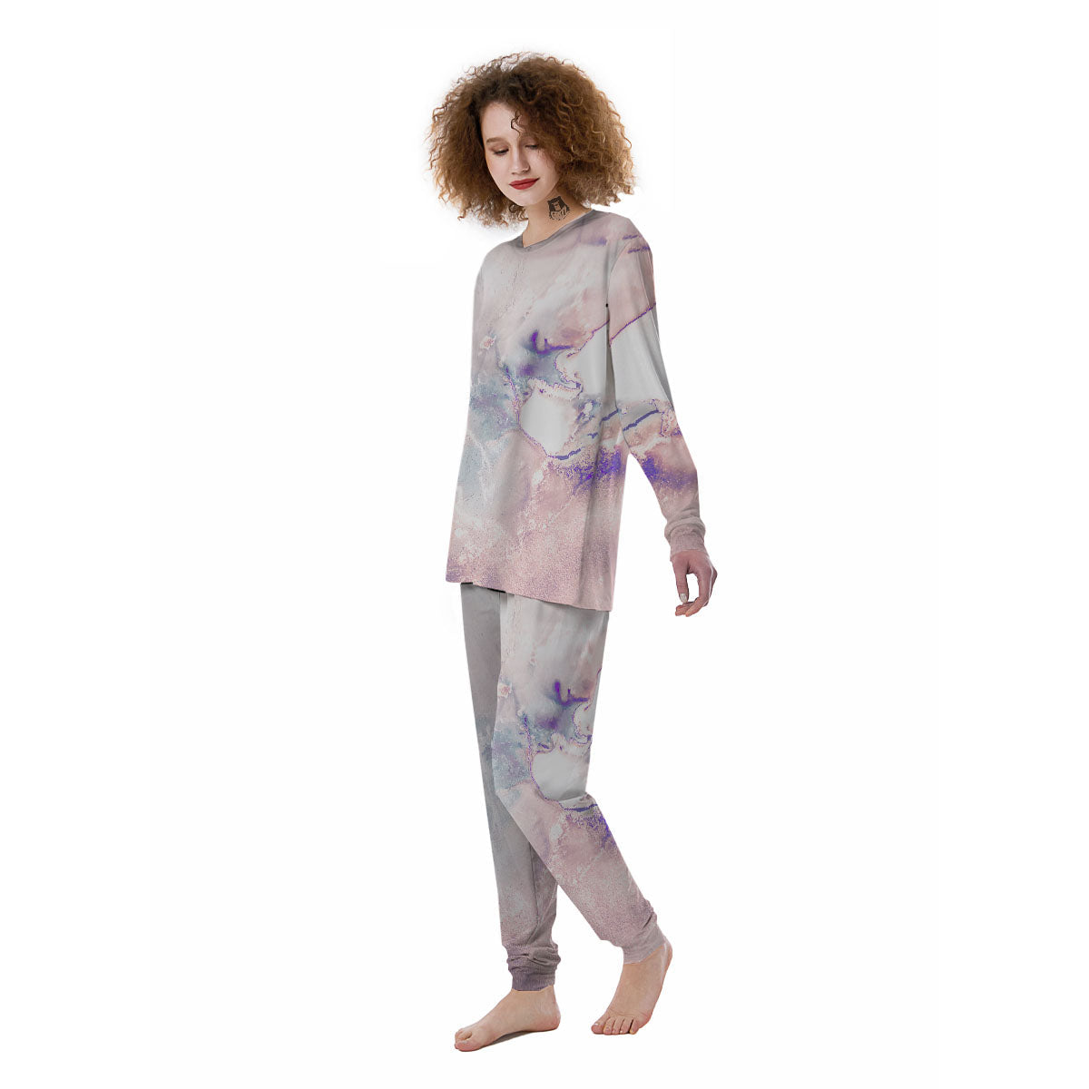 Marble White Ruby Print Women's Pajamas-grizzshop