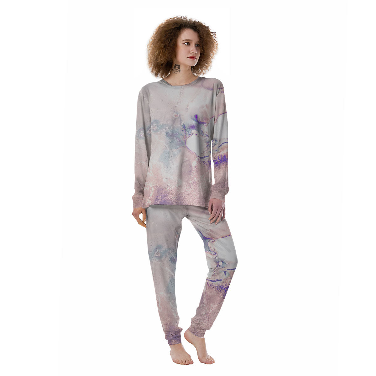 Marble White Ruby Print Women's Pajamas-grizzshop