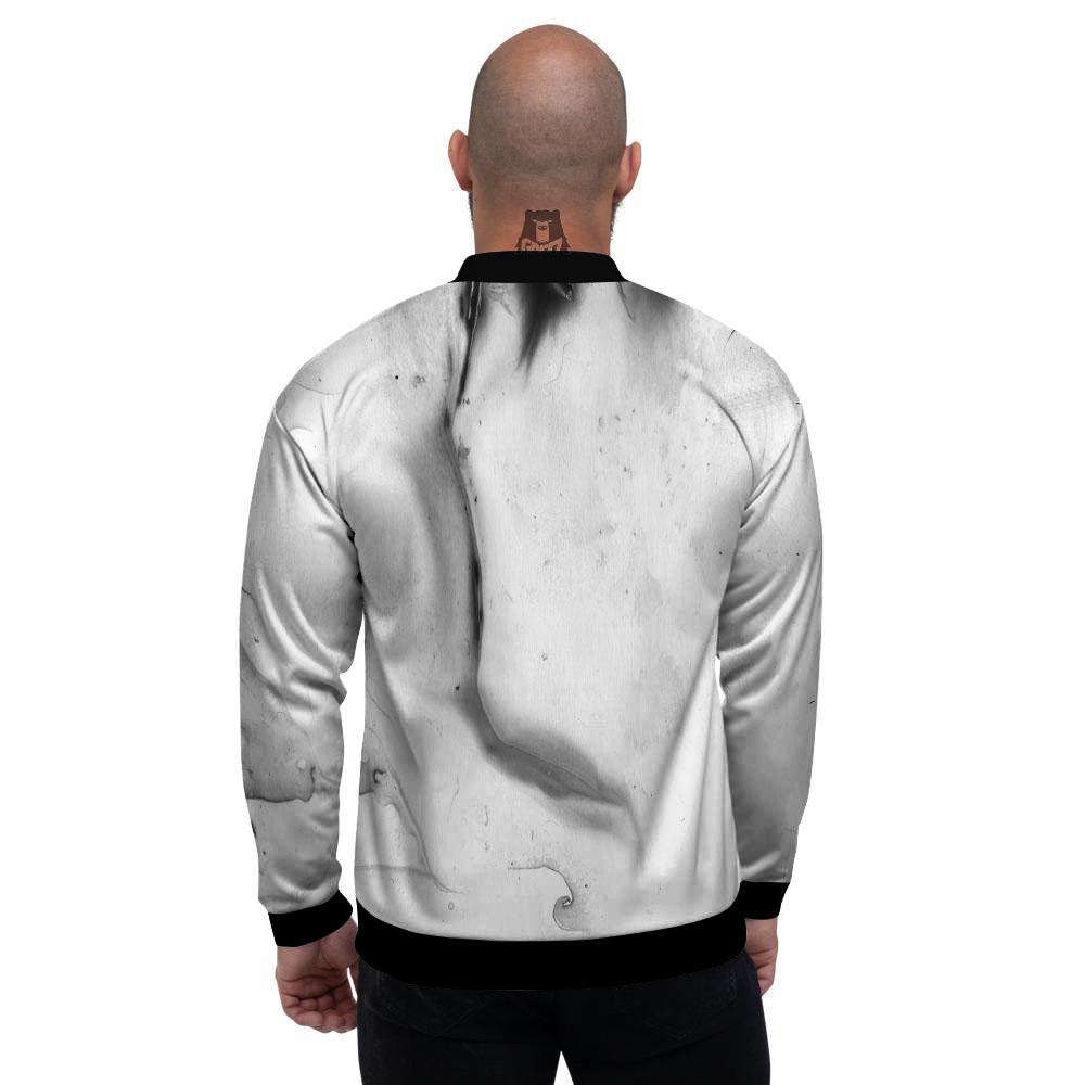 Marble White Smoke Print Men's Bomber Jacket-grizzshop