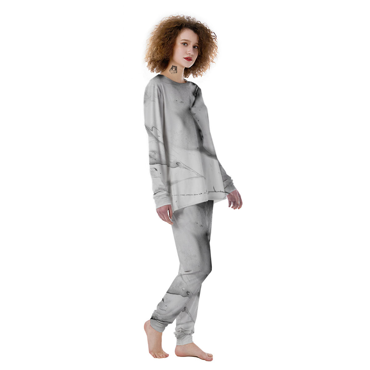 Marble White Smoke Print Women's Pajamas-grizzshop