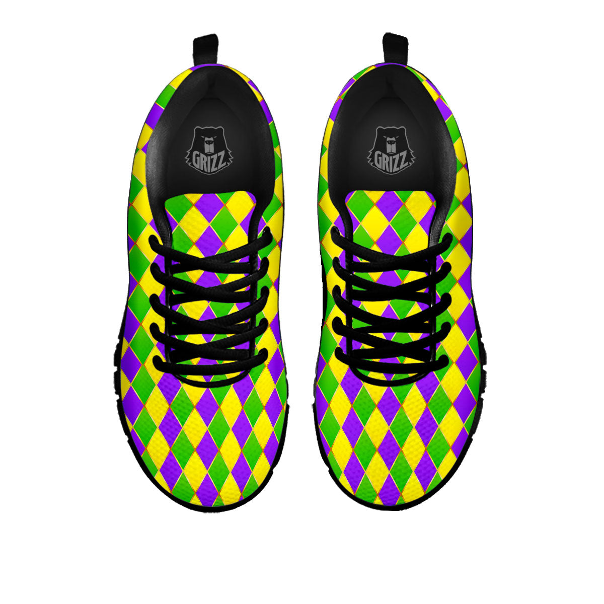 Mardi Gras Purple Green And Yellow Print Pattern Black Sneaker-grizzshop