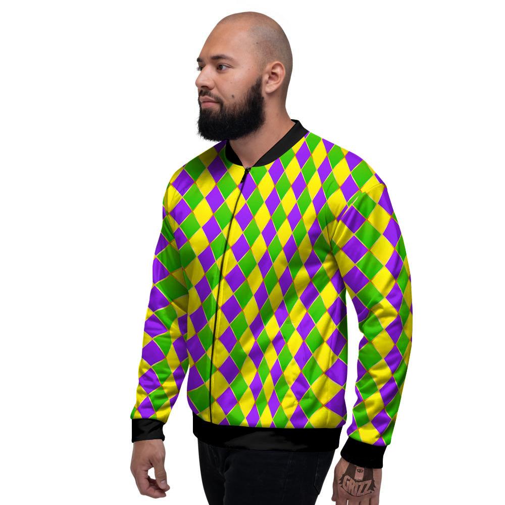 Mardi Gras Purple Green And Yellow Print Pattern Men's Bomber Jacket-grizzshop