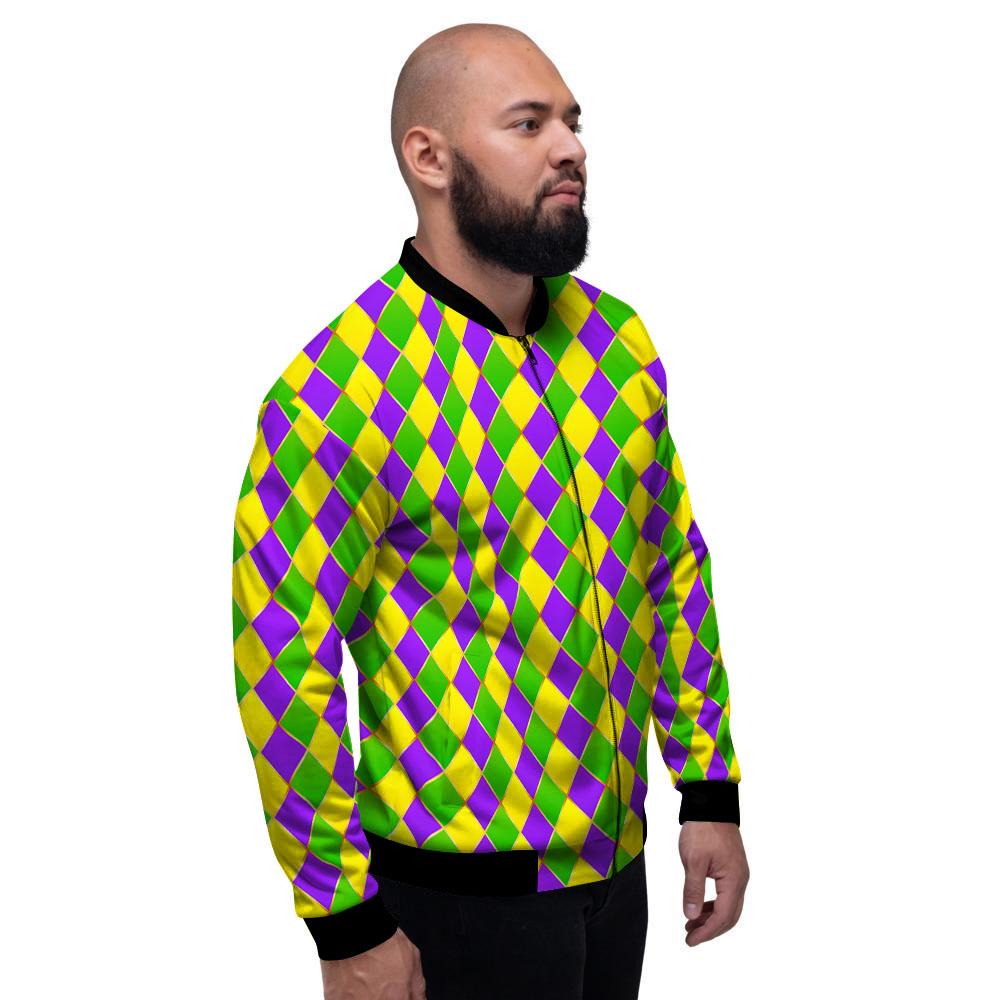 Mardi Gras Purple Green And Yellow Print Pattern Men's Bomber Jacket-grizzshop