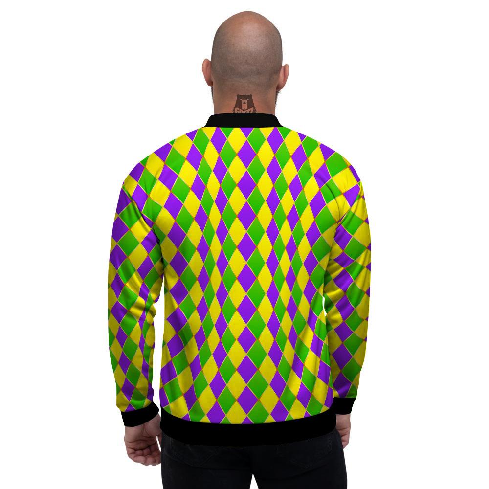 Mardi Gras Purple Green And Yellow Print Pattern Men's Bomber Jacket-grizzshop