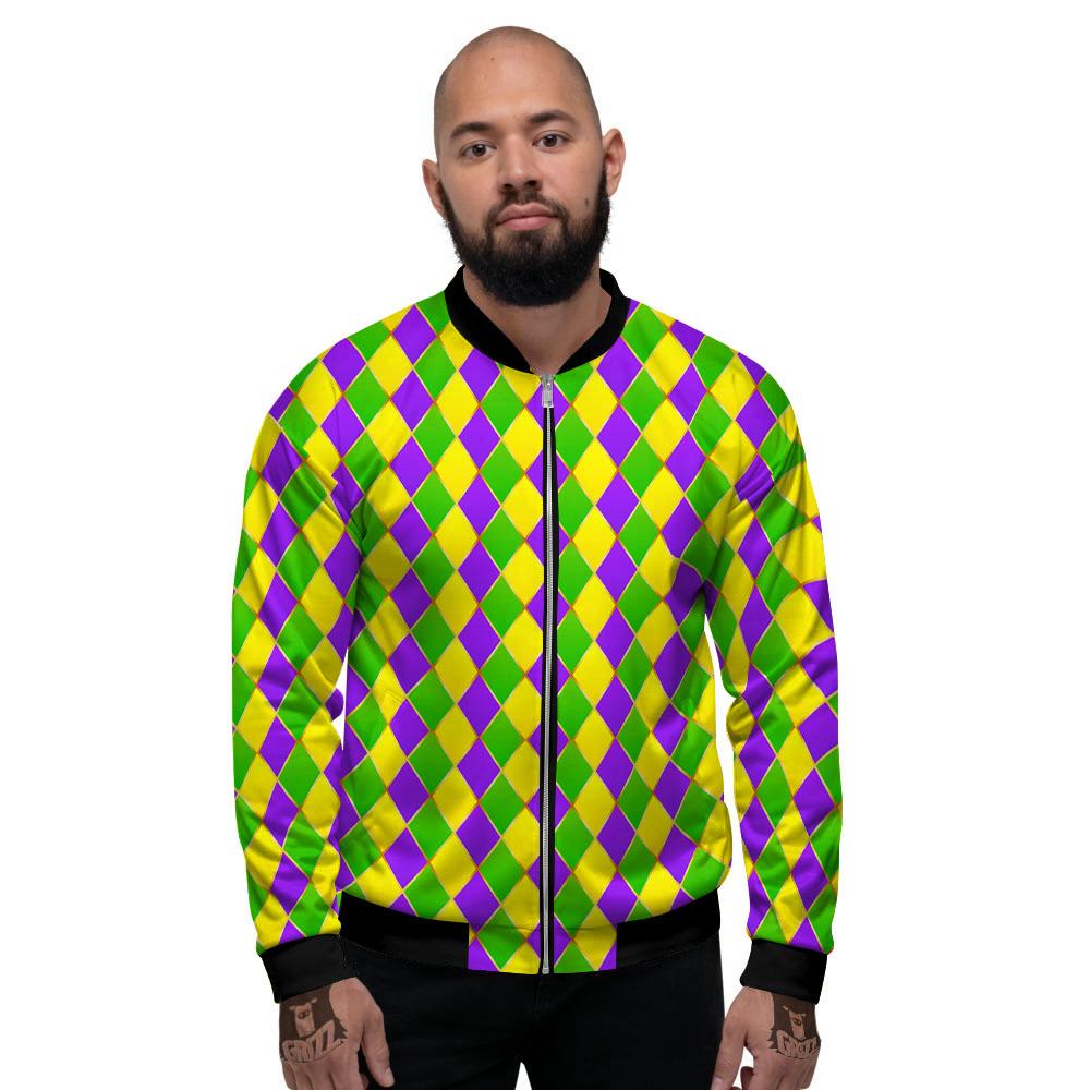 Mardi Gras Purple Green And Yellow Print Pattern Men's Bomber Jacket-grizzshop