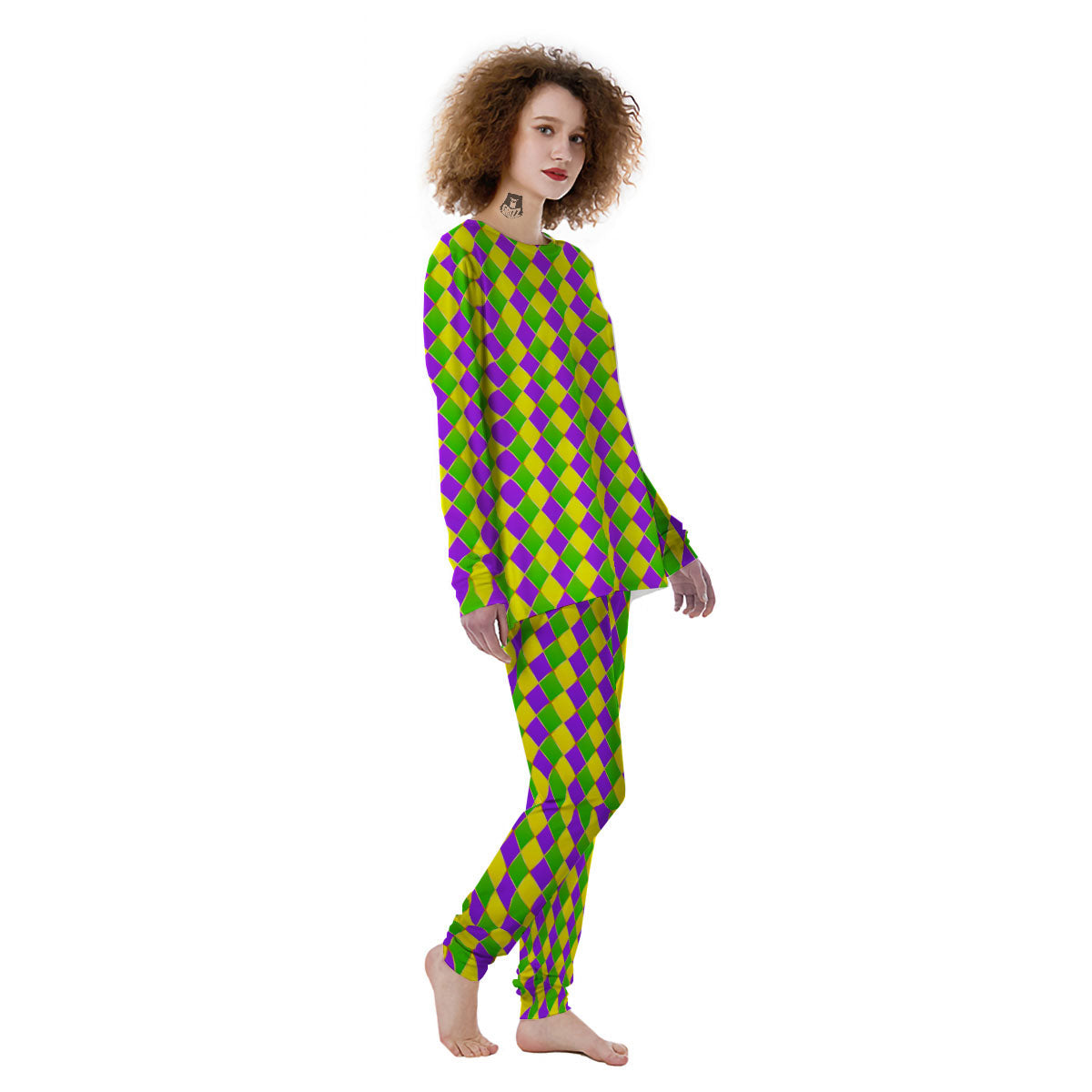 Mardi Gras Purple Green And Yellow Print Pattern Women's Pajamas-grizzshop