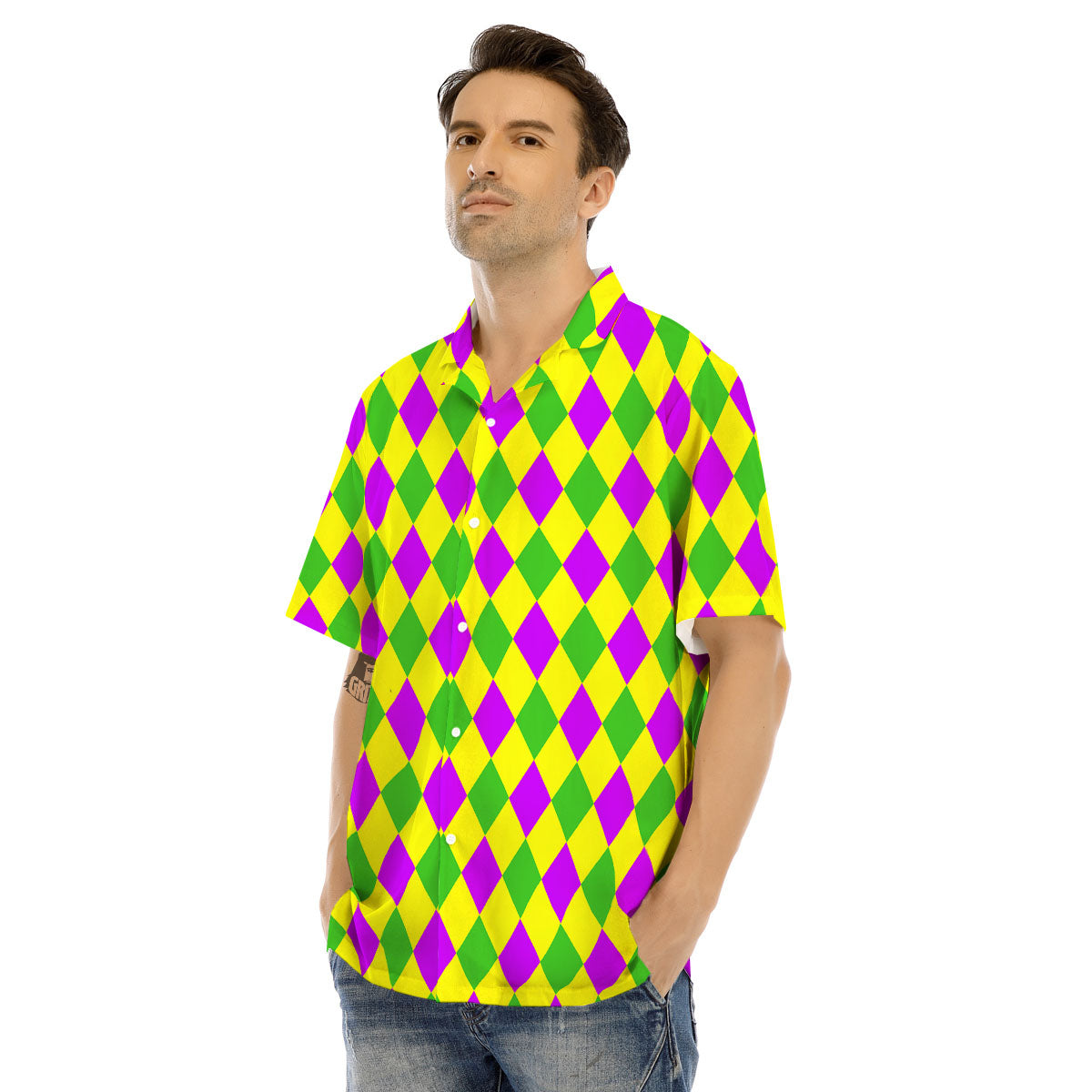 Mardi Harlequin Gras Print Pattern Men's Hawaiian Shirt-grizzshop