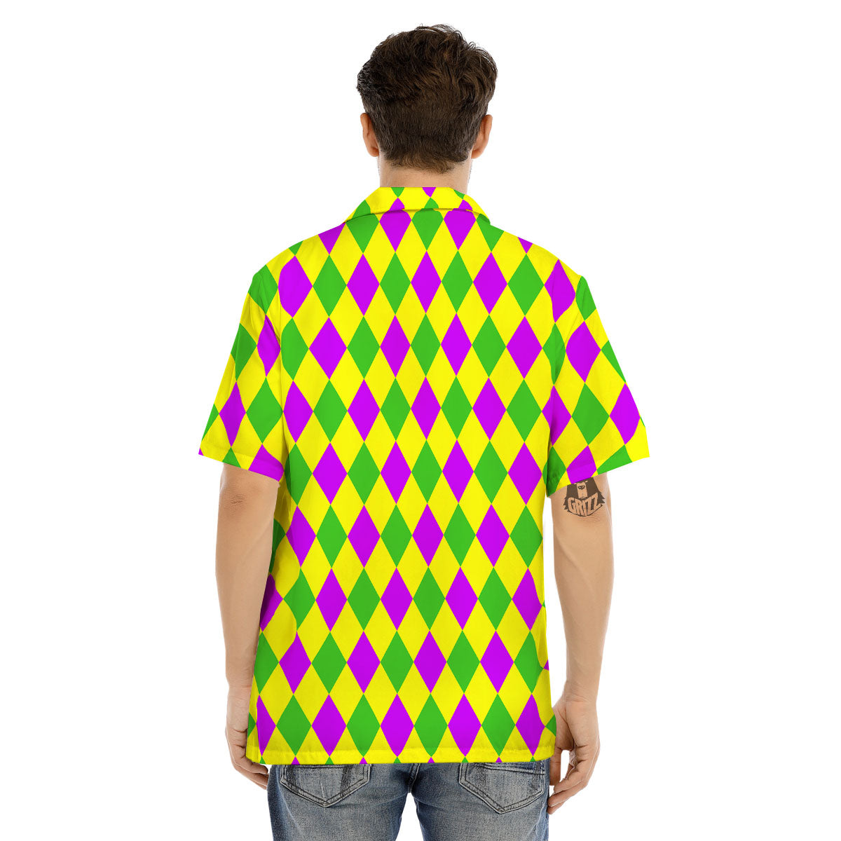 Mardi Harlequin Gras Print Pattern Men's Hawaiian Shirt-grizzshop