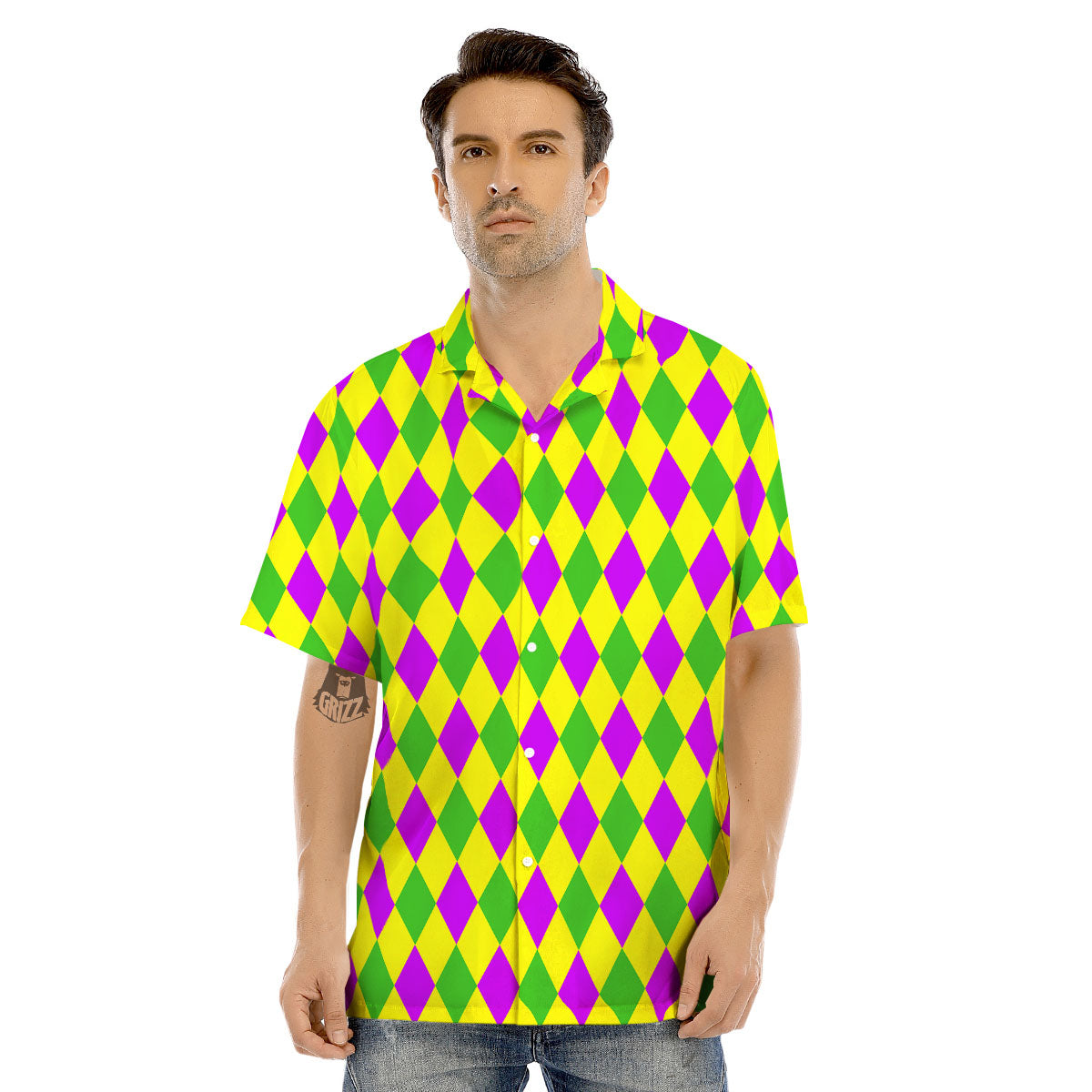 Mardi Harlequin Gras Print Pattern Men's Hawaiian Shirt-grizzshop