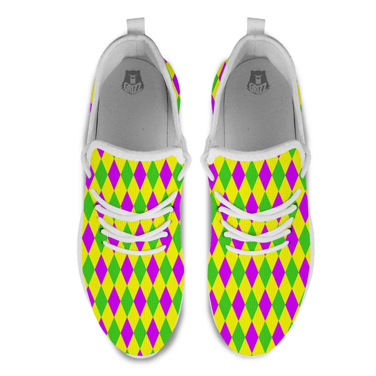 Mardi Harlequin Gras Print Pattern White Athletic Shoes-grizzshop