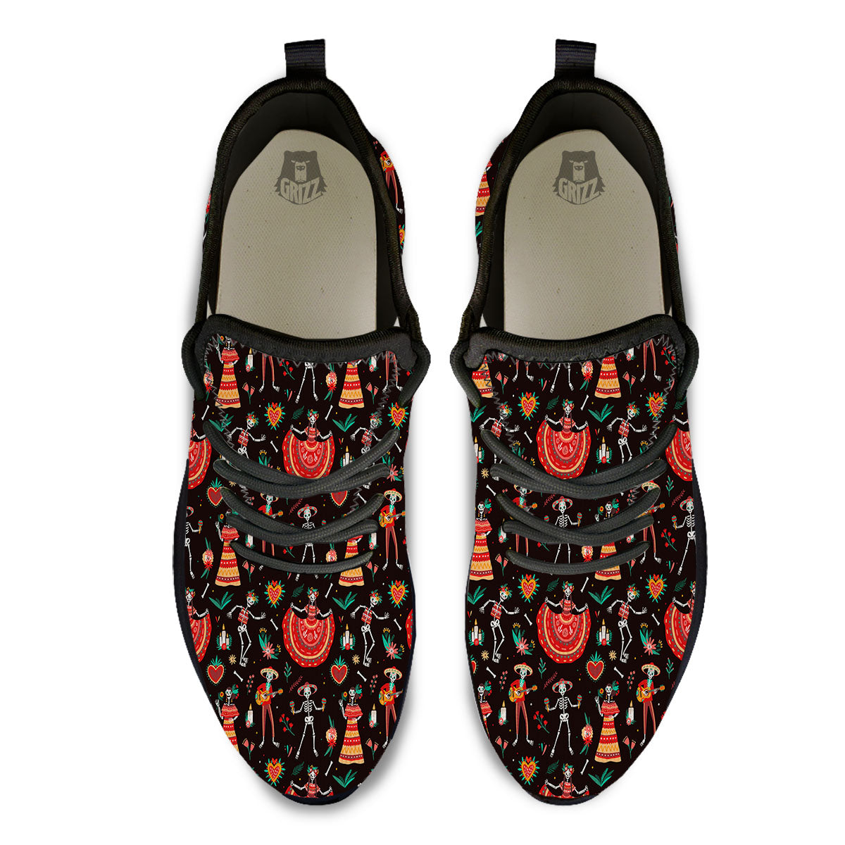 Mariachi Skeletons Day Of The Dead Print Pattern Black Athletic Shoes-grizzshop