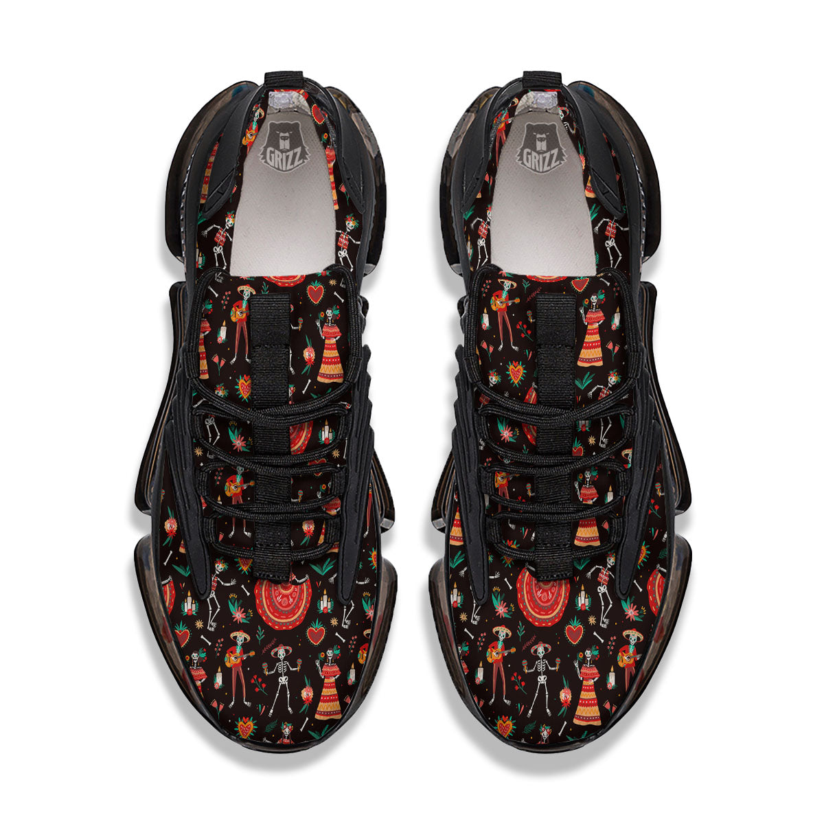 Mariachi Skeletons Day Of The Dead Print Pattern Black Gym Shoes-grizzshop