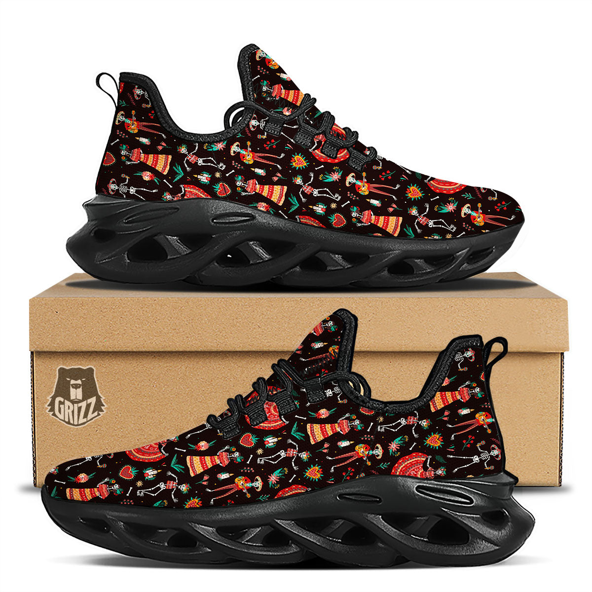 Mariachi Skeletons Day Of The Dead Print Pattern Black Running Shoes-grizzshop
