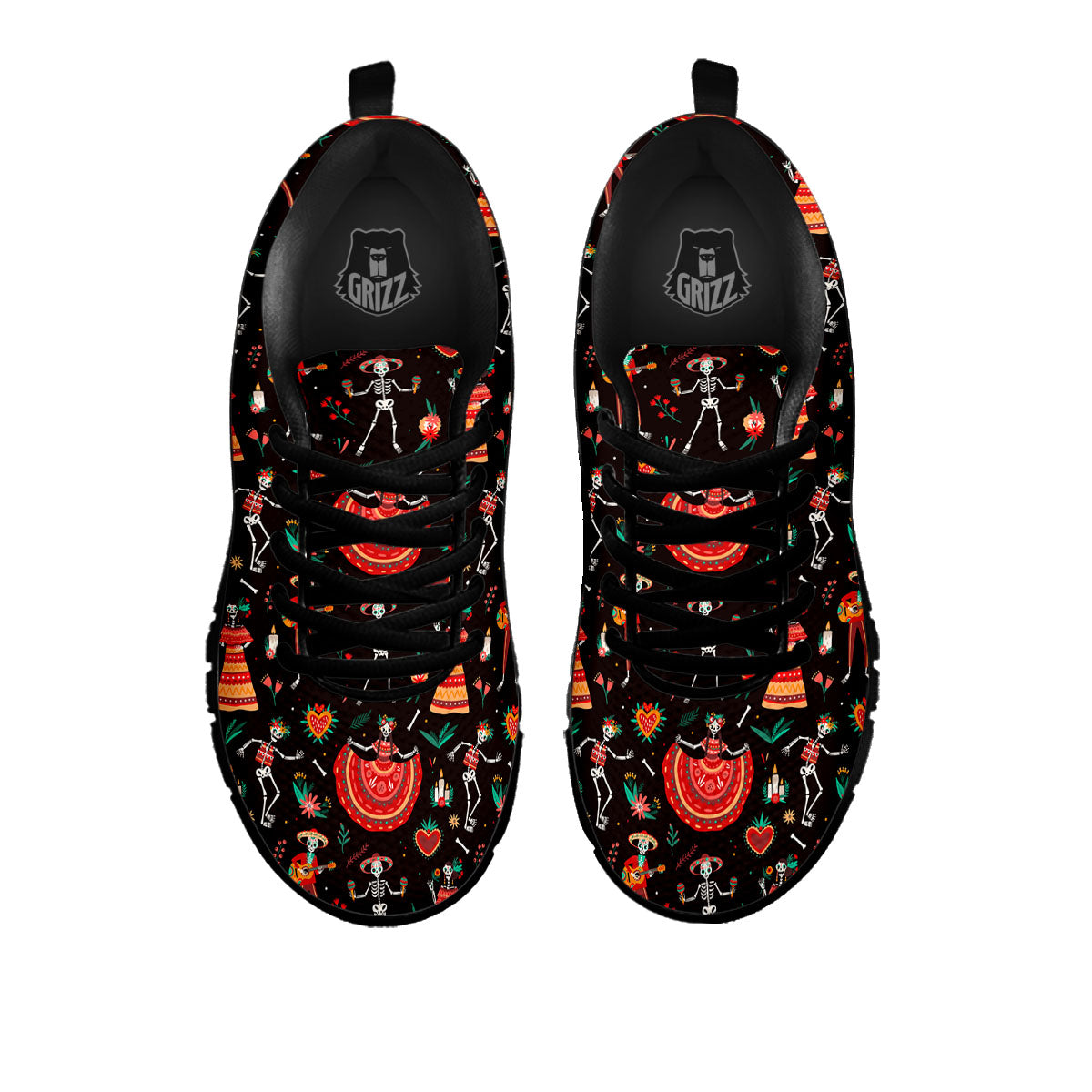 Mariachi Skeletons Day Of The Dead Print Pattern Black Sneaker-grizzshop
