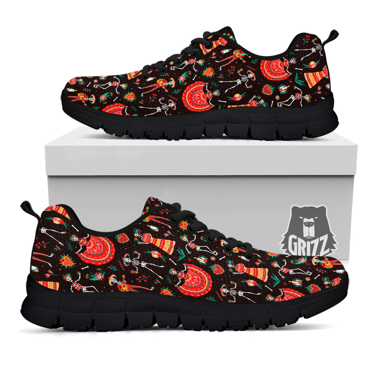 Mariachi Skeletons Day Of The Dead Print Pattern Black Sneaker-grizzshop