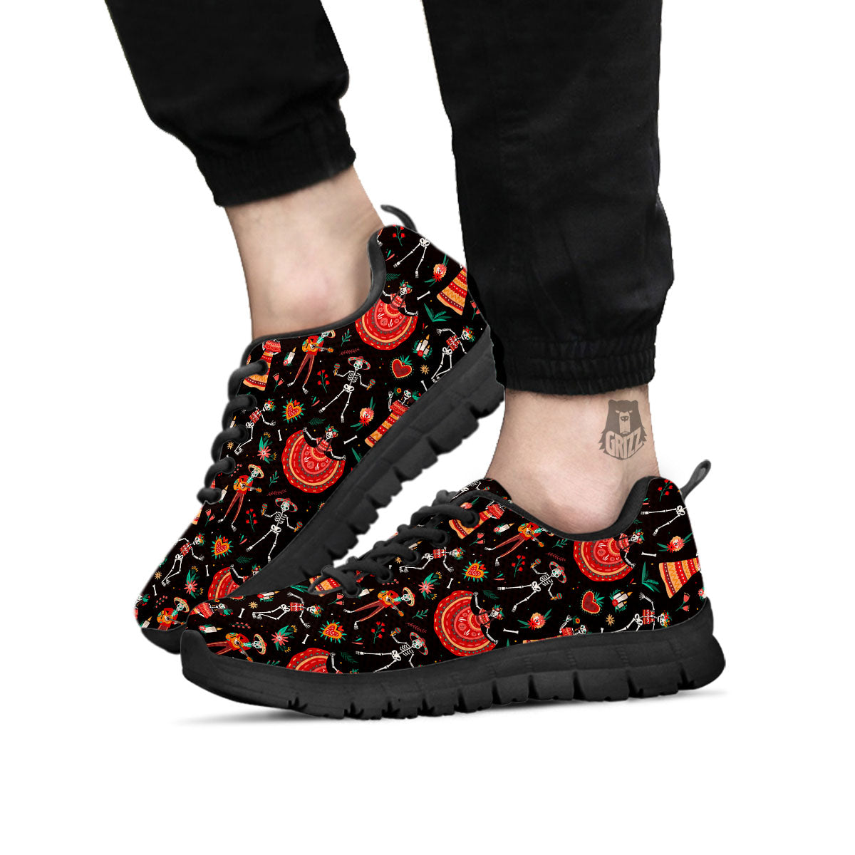 Mariachi Skeletons Day Of The Dead Print Pattern Black Sneaker-grizzshop