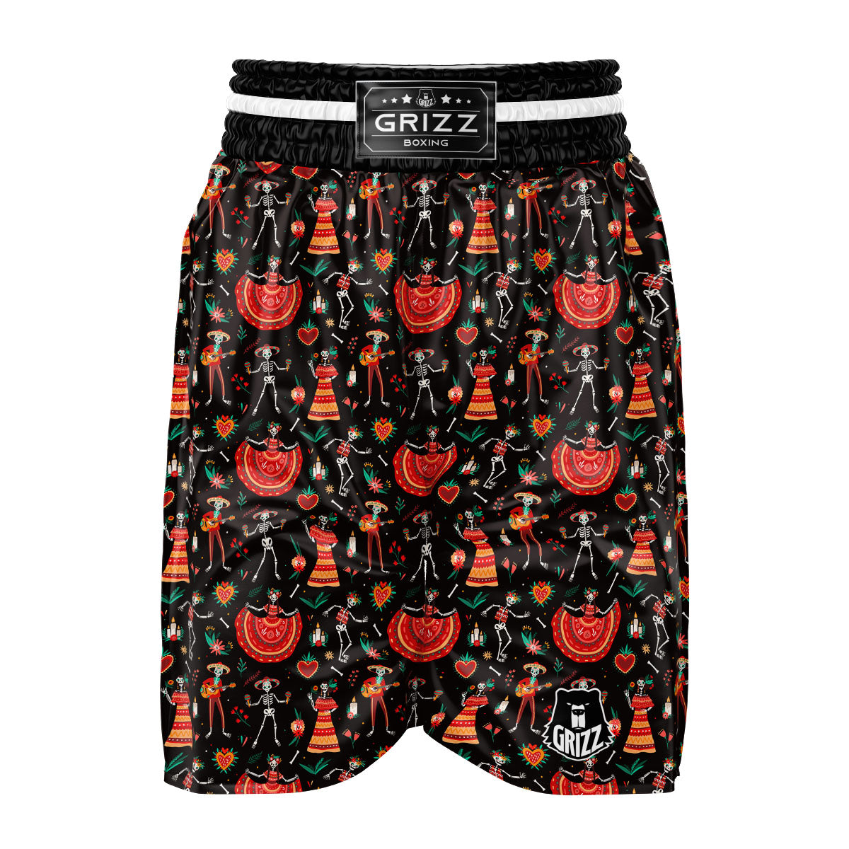 Mariachi Skeletons Day Of The Dead Print Pattern Boxing Shorts-grizzshop