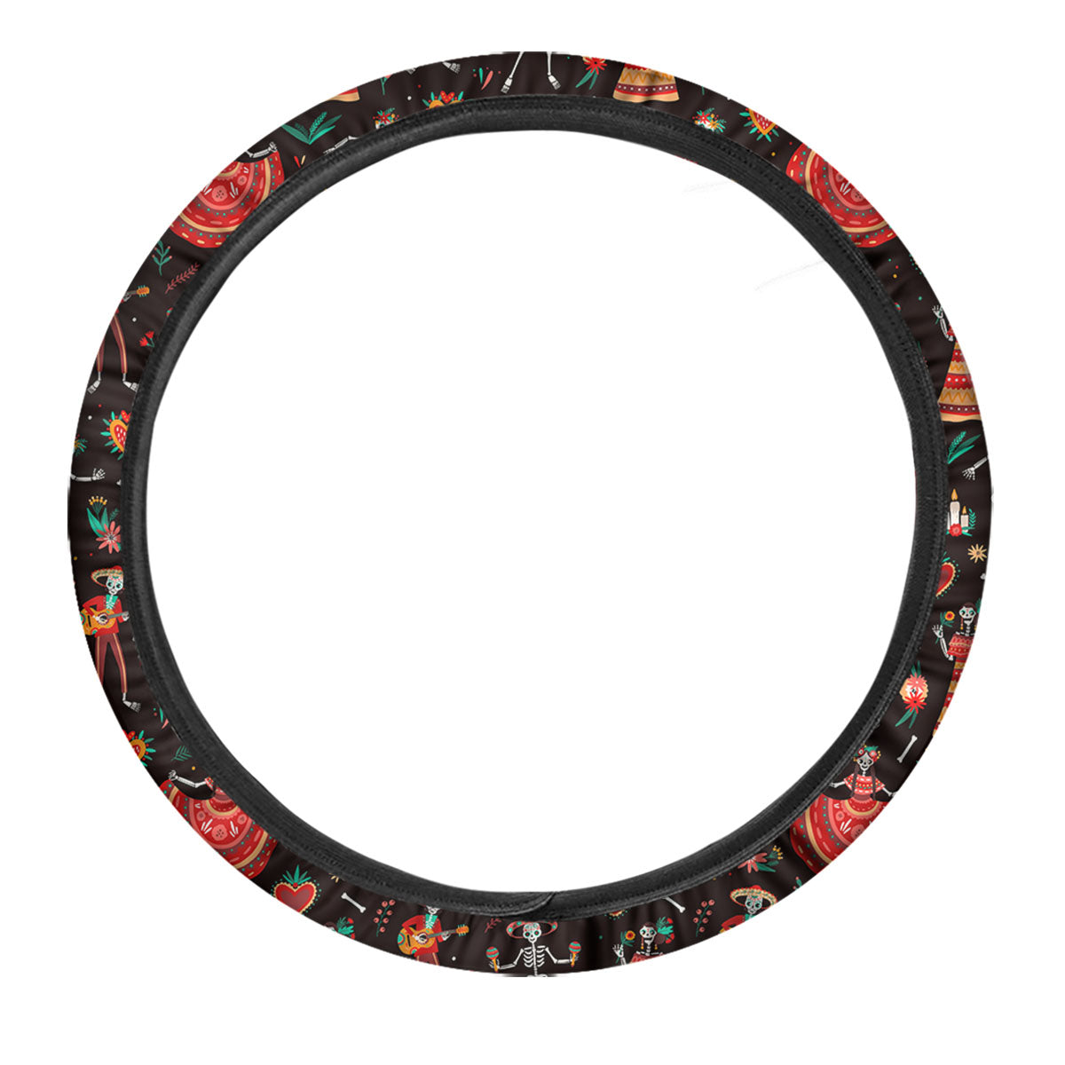 Mariachi Skeletons Day Of The Dead Print Pattern Car Steering Wheel Cover-grizzshop
