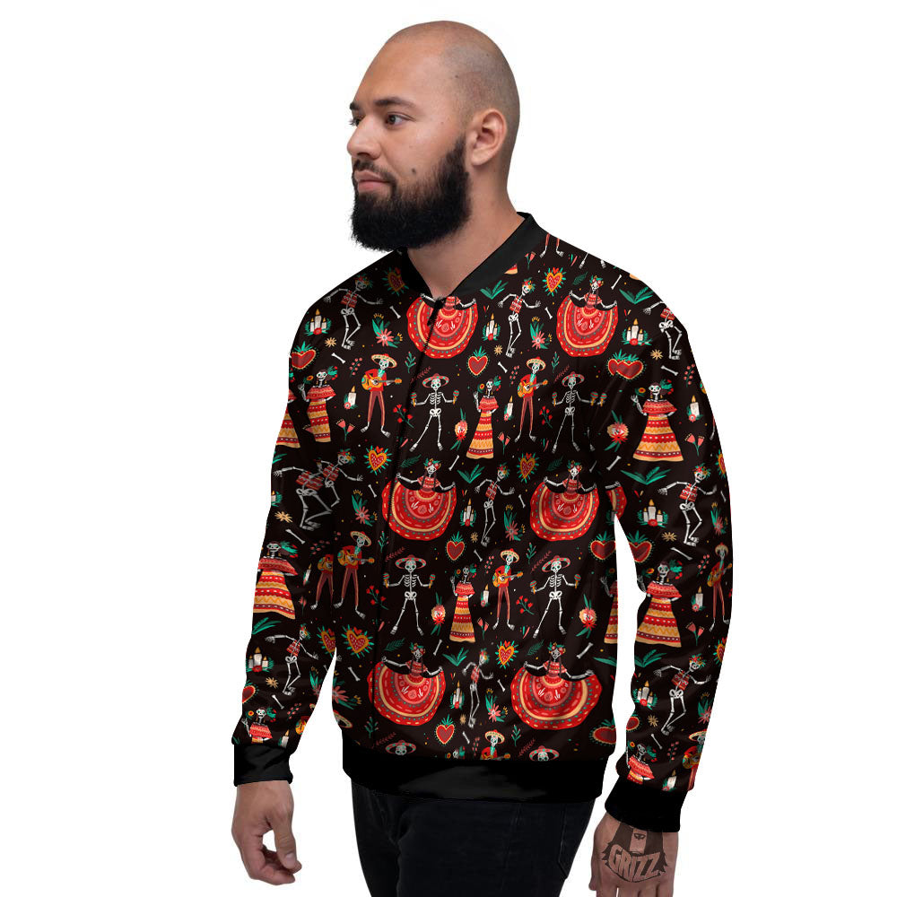 Mariachi Skeletons Day Of The Dead Print Pattern Men's Bomber Jacket-grizzshop