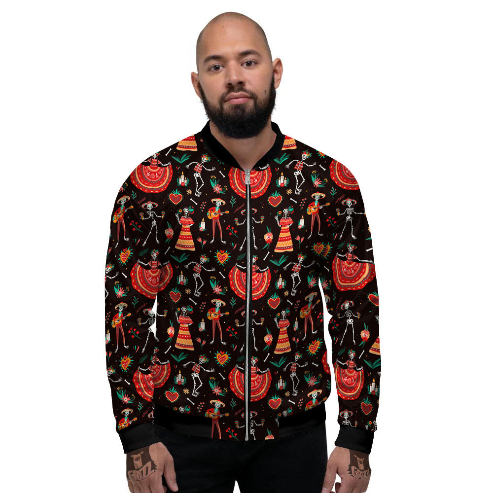 Mariachi Skeletons Day Of The Dead Print Pattern Men's Bomber Jacket-grizzshop