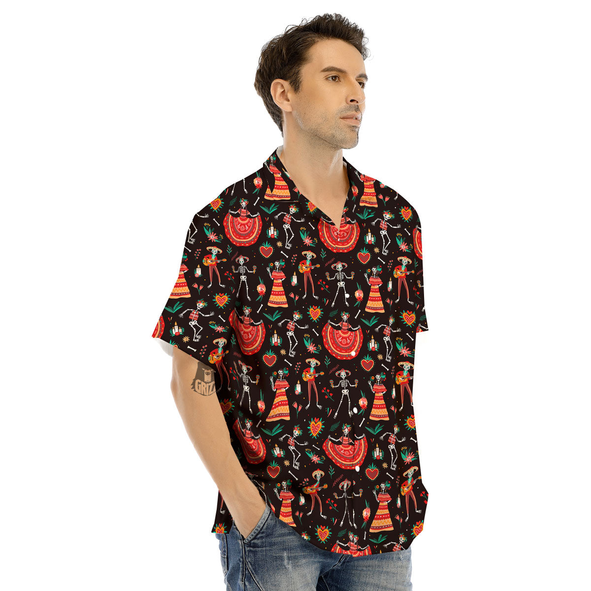 Mariachi Skeletons Day Of The Dead Print Pattern Men's Hawaiian Shirt-grizzshop