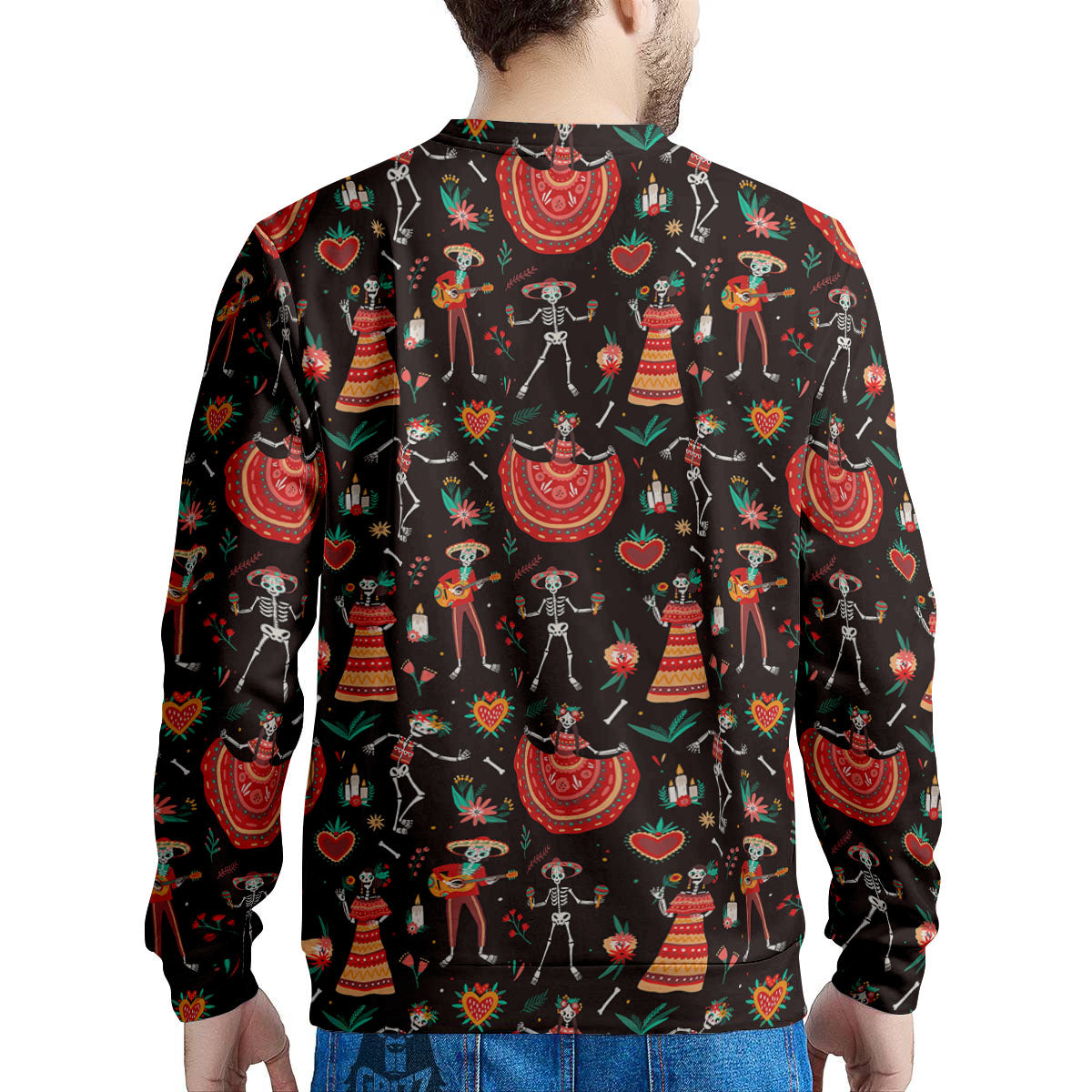 Mariachi Skeletons Day Of The Dead Print Pattern Men's Sweatshirt-grizzshop