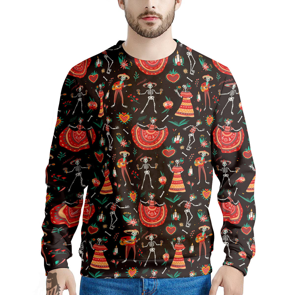 Mariachi Skeletons Day Of The Dead Print Pattern Men's Sweatshirt-grizzshop